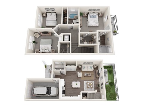 Floor plan for 3 beds, 2.5 baths, 1274 sqft